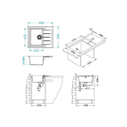 ALVEUS 1132017 - Fregadero de cocina CADIT 59x50 cm granito/blanco