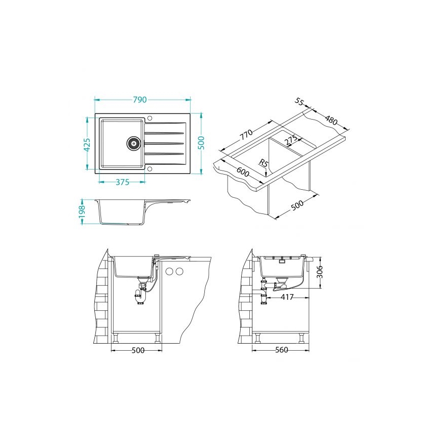 ALVEUS 1132022 - Fregadero de cocina CADIT 79x50 cm granito/blanco