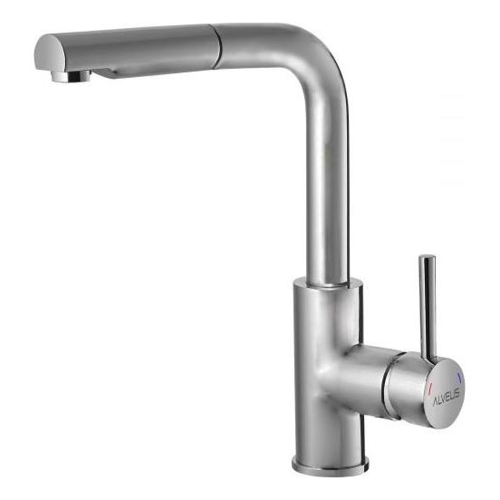 ALVEUS 1135366 - Grifo de fregadero con rociador extraíble SARA 29,7 cm acero inoxidable