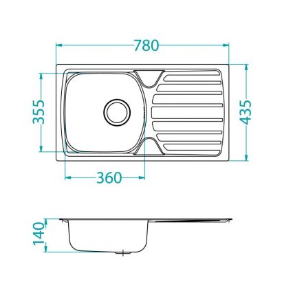 ALVEUS 1136539 - Fregadero de cocina BASIC 78x43,5 cm acero inoxidable/satinado, desagüe grande
