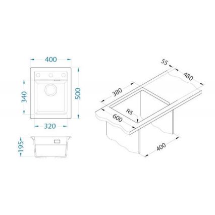ALVEUS 1139079 - Fregadero de cocina ATROX 50x40 cm granito/blanco