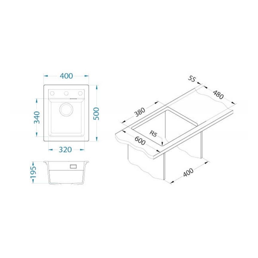 ALVEUS 1139079 - Fregadero de cocina ATROX 50x40 cm granito/blanco