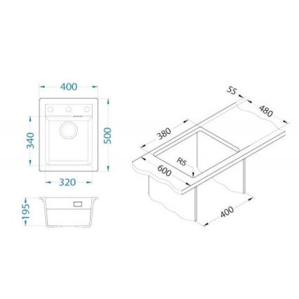 ALVEUS 1139771 - Fregadero de cocina ATROX 50x40 cm granito/negro