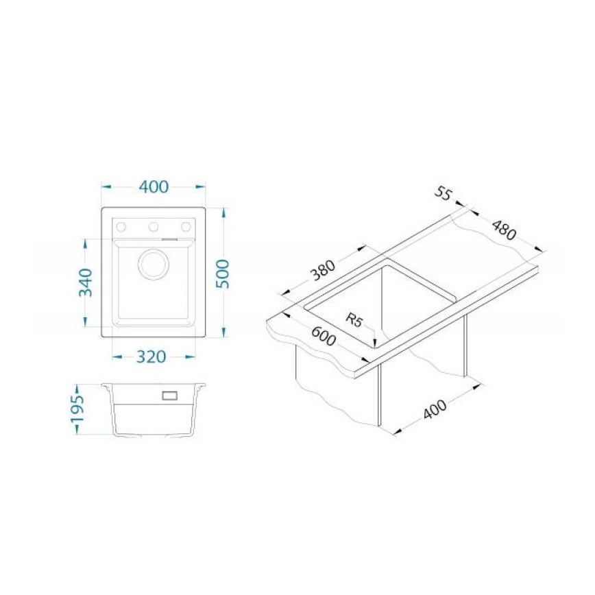 ALVEUS 1139771 - Fregadero de cocina ATROX 50x40 cm granito/negro