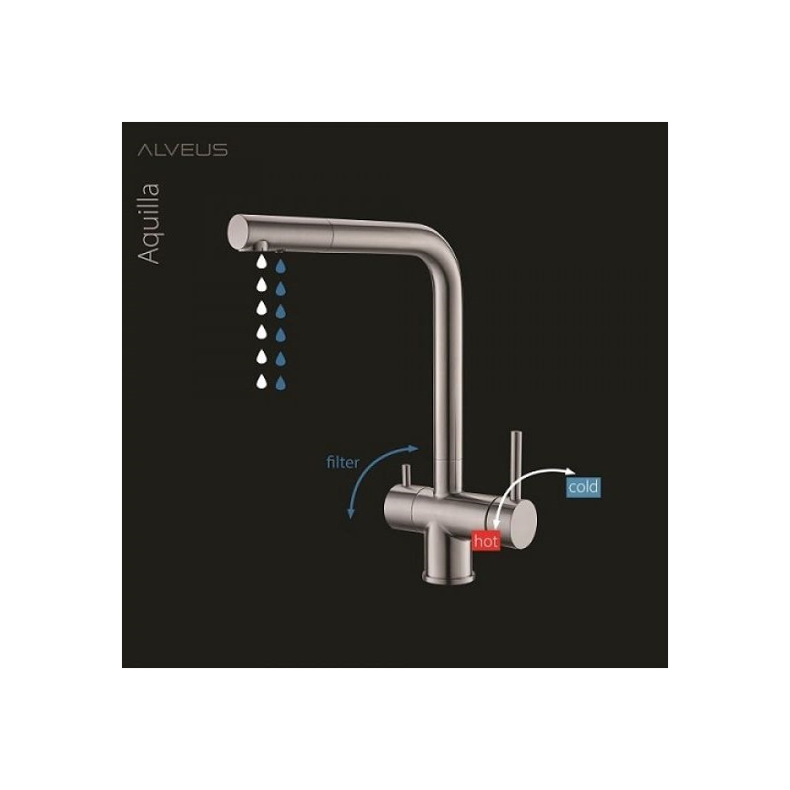 ALVEUS 1139808 - Grifo de fregadero AGUILA 33,3 cm granito/negro
