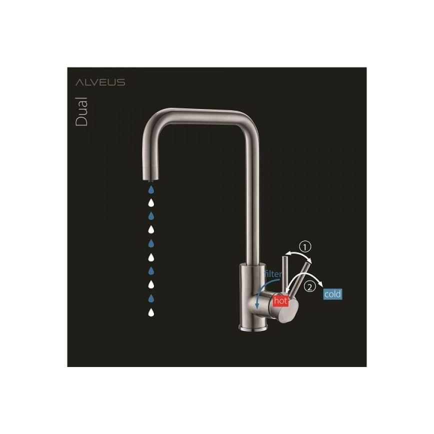 ALVEUS 1139812 - Grifo de fregadero DUAL 37 cm granito/negro