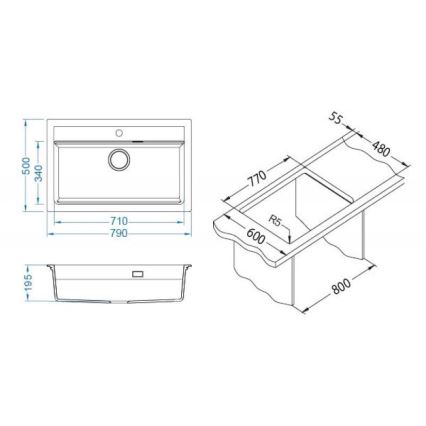 ALVEUS 1140443 - Fregadero de cocina ATROX 79x50 cm granito/blanco