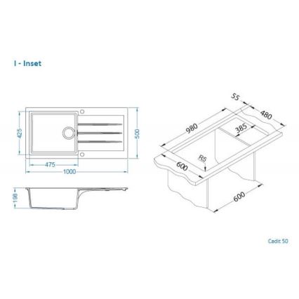 ALVEUS 1140594 - Fregadero de cocina CADIT 100x50 cm granito/blanco