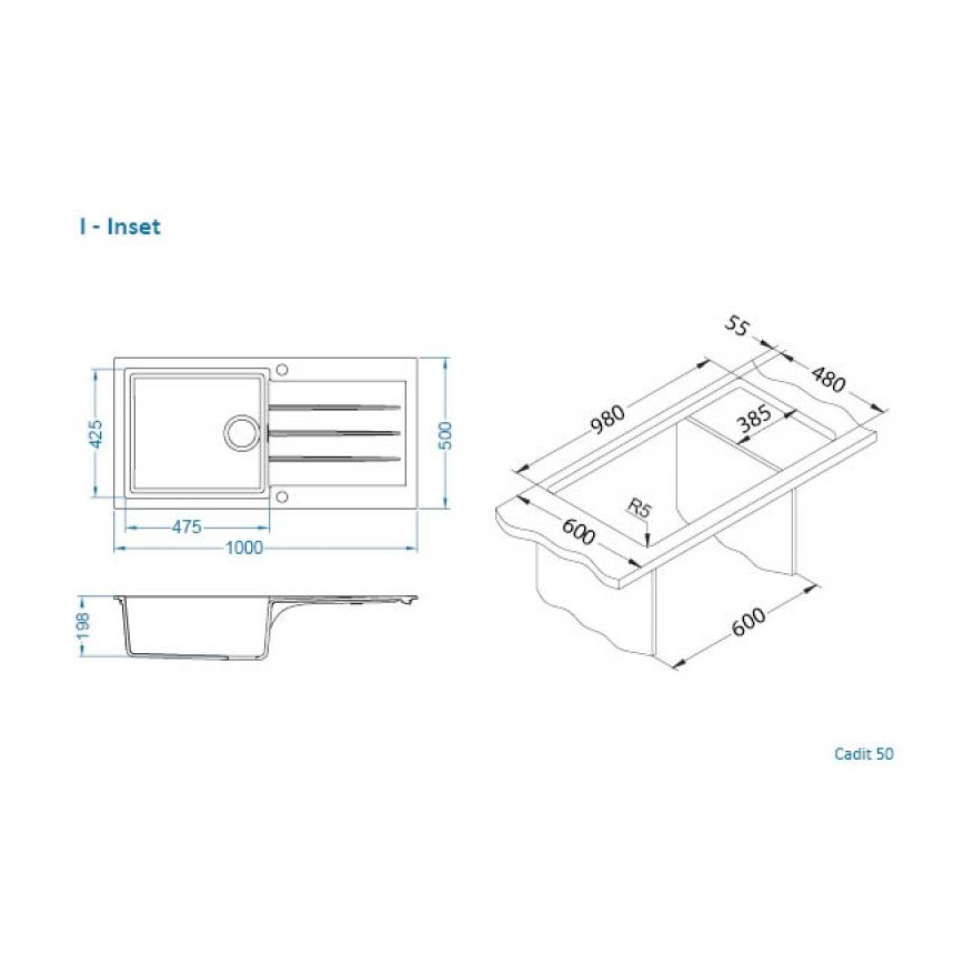 ALVEUS 1140594 - Fregadero de cocina CADIT 100x50 cm granito/blanco