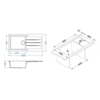 ALVEUS 1140598 - Fregadero de cocina CADIT 100x50 cm granito/negro