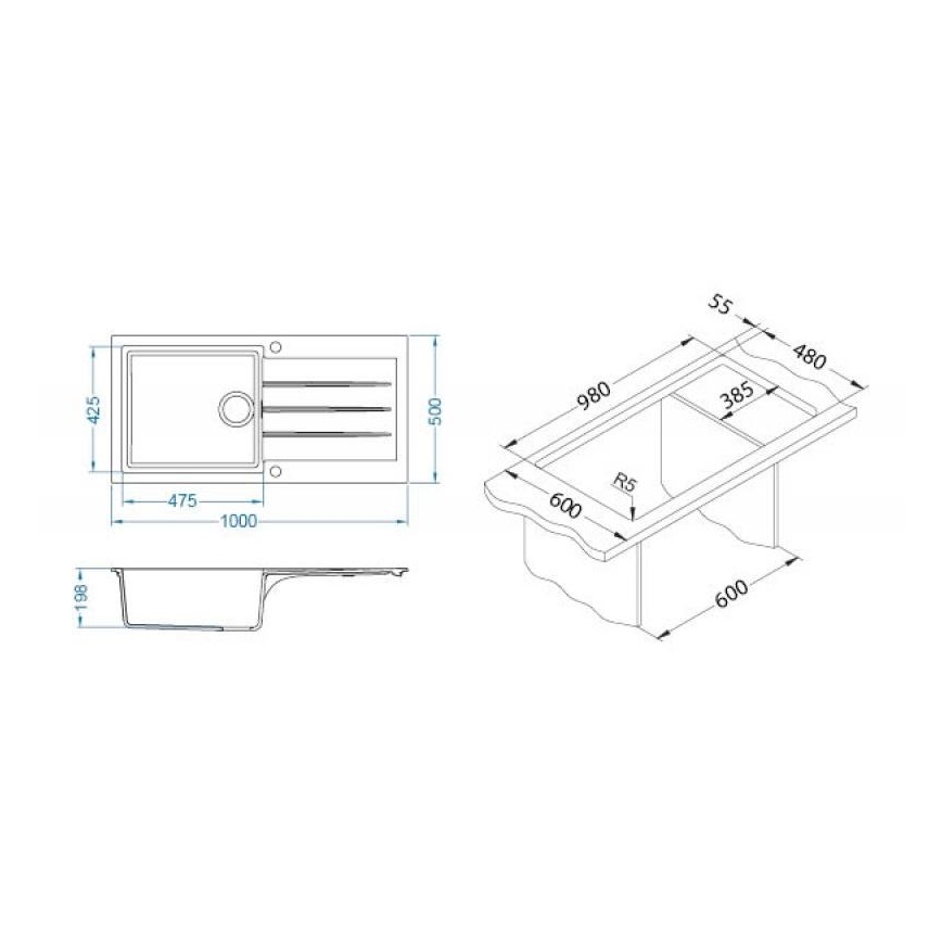 ALVEUS 1140598 - Fregadero de cocina CADIT 100x50 cm granito/negro