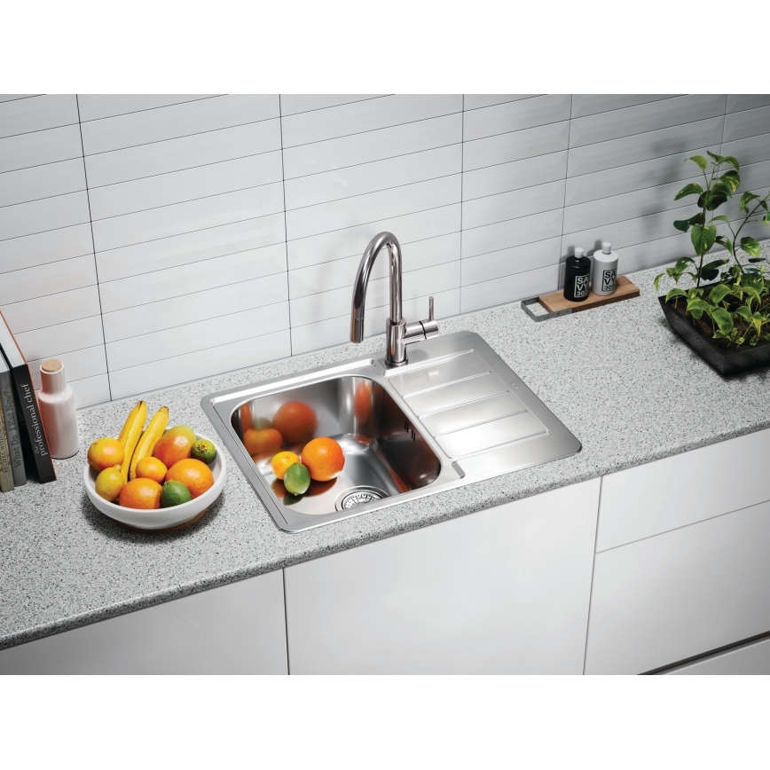 ALVEUS 1144603 - Fregadero de cocina LINE 61,5 x 50 cm, acero inoxidable satinado, sin excéntrico
