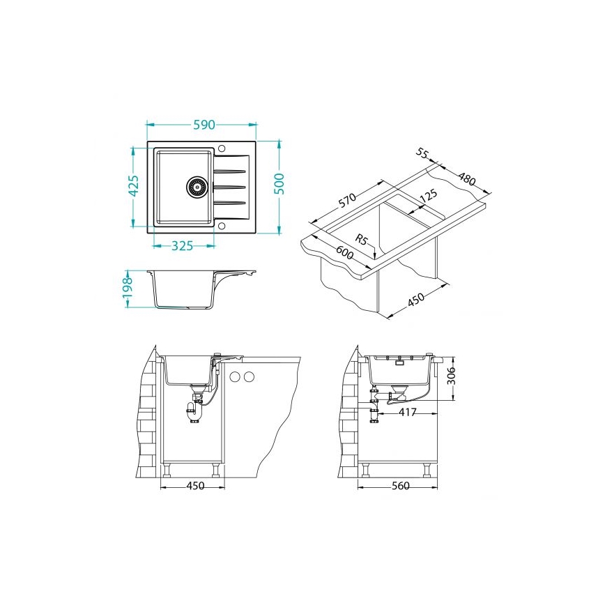 ALVEUS 1148158 - Fregadero de cocina CADIT 59x50 cm granito/negro