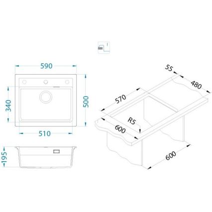 ALVEUS 1148162 - Fregadero de cocina ATROX 59x50 cm granito/negro