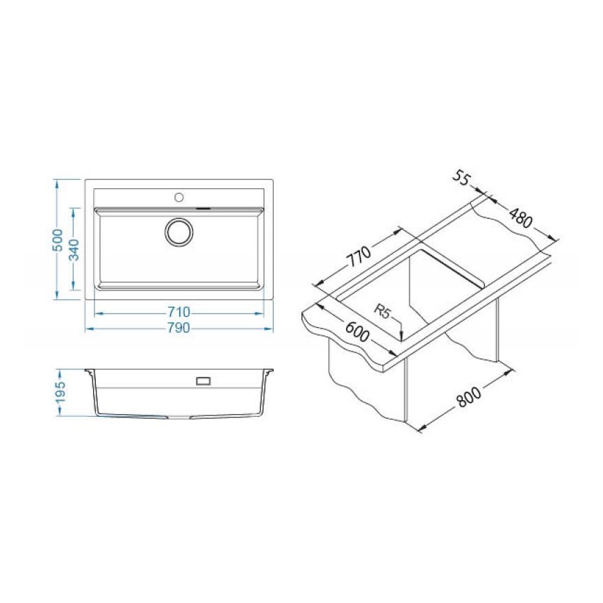 ALVEUS 1148163 - Fregadero de cocina ATROX 79x50 cm granito/negro