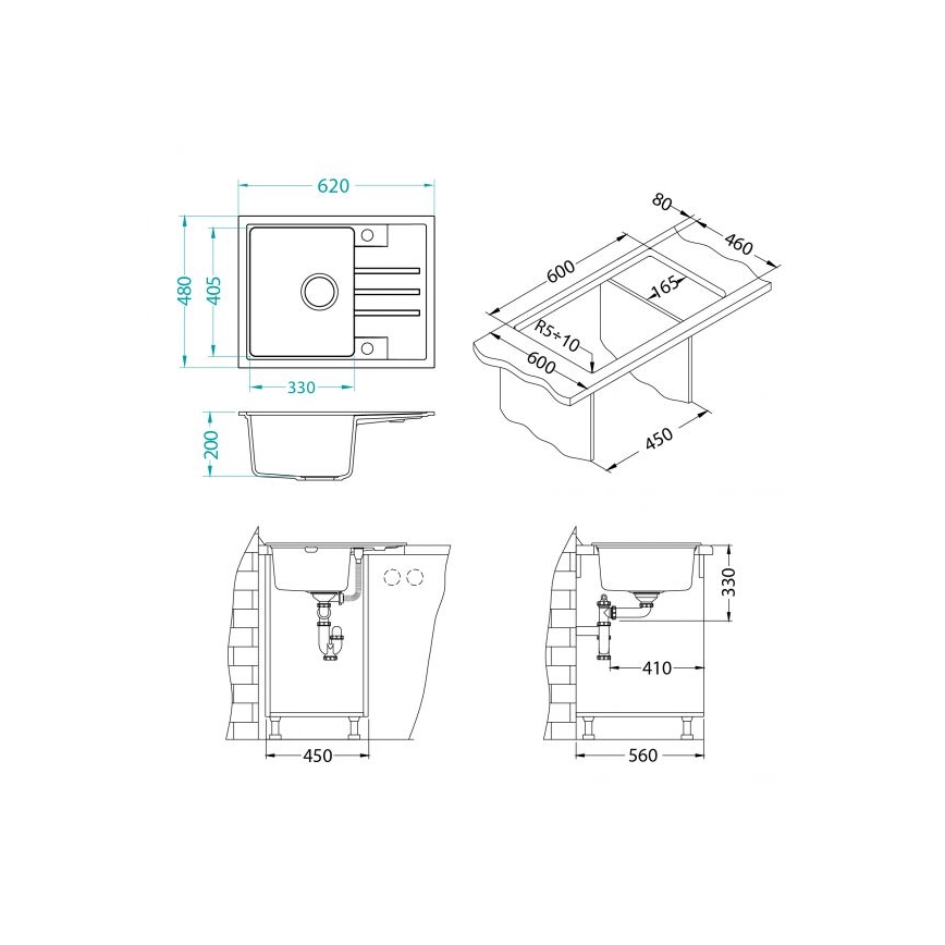 ALVEUS 1149080 - Fregadero de cocina INTERMEZZO 62x48 cm granito/negro