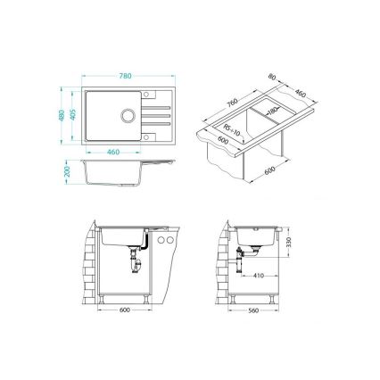 ALVEUS 1149117 - Fregadero de cocina INTERMEZZO 78x48 cm granito/negro