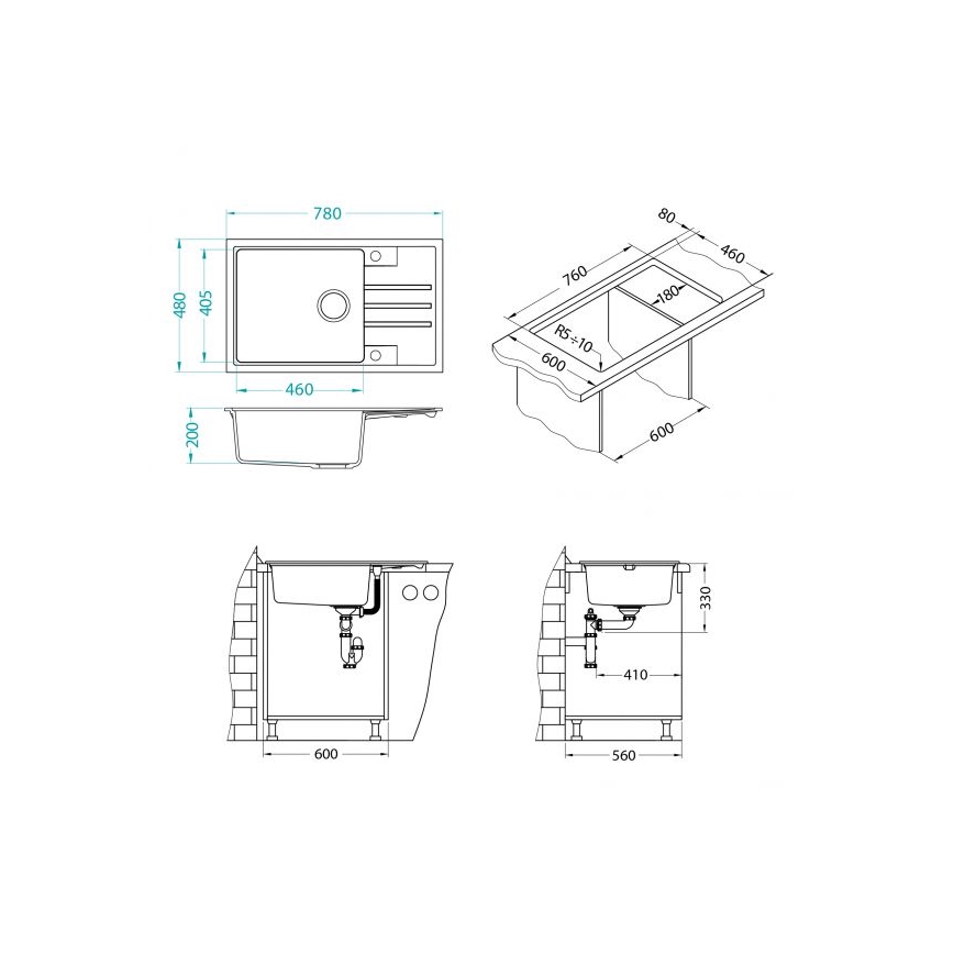 ALVEUS 1149117 - Fregadero de cocina INTERMEZZO 78x48 cm granito/negro