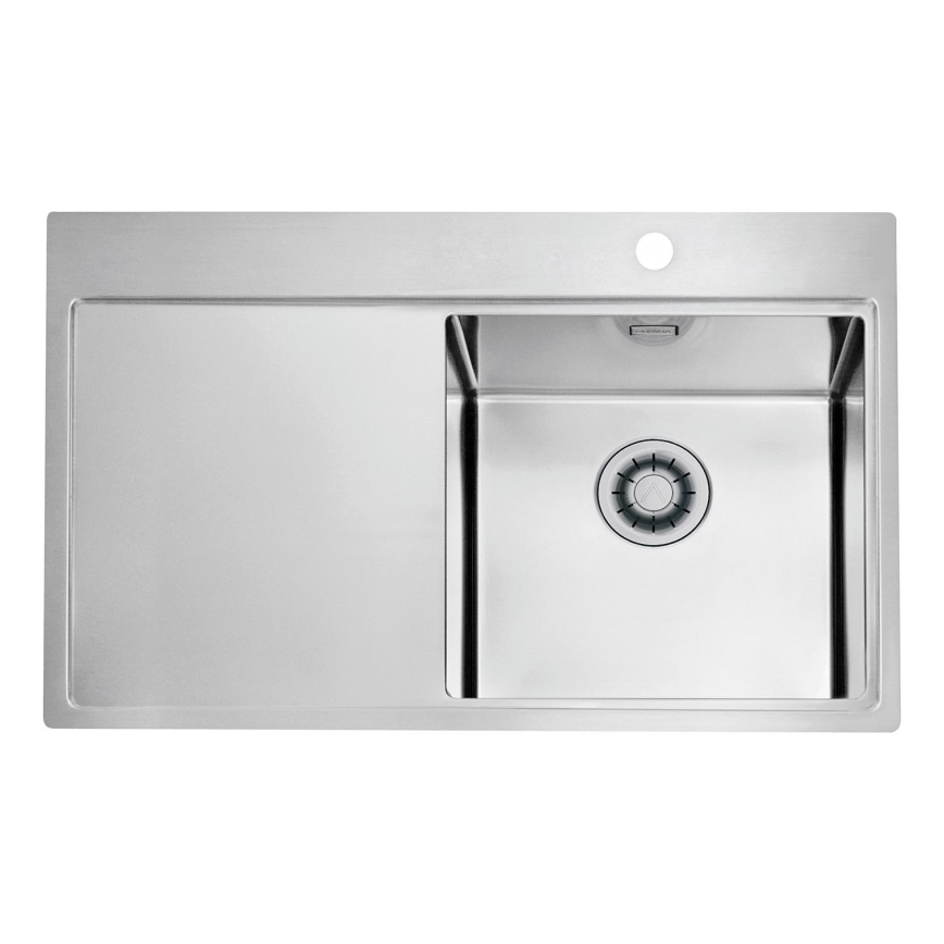 ALVEUS 1149516 - Fregadero de cocina PURE 79x52,5 cm satinado, con seno a la derecha + sifón con cierre rápido