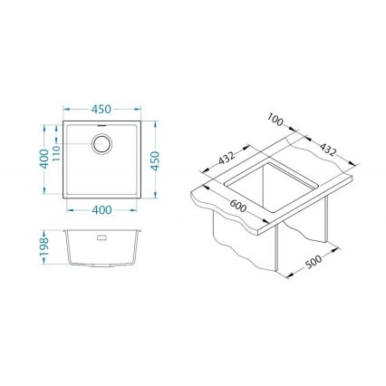 ALVEUS 1150048 - Fregadero de cocina OMNI 45x45 cm granito/negro