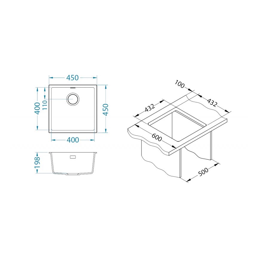 ALVEUS 1150048 - Fregadero de cocina OMNI 45x45 cm granito/negro
