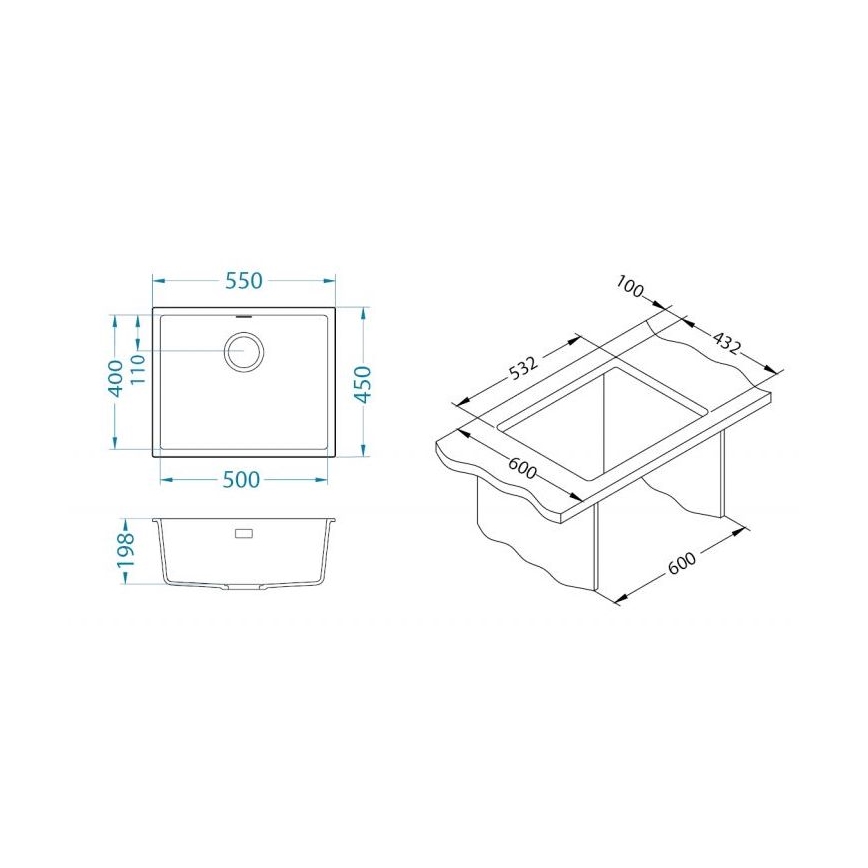 ALVEUS 1150051 - Fregadero de cocina OMNI 55x45 cm granito/blanco