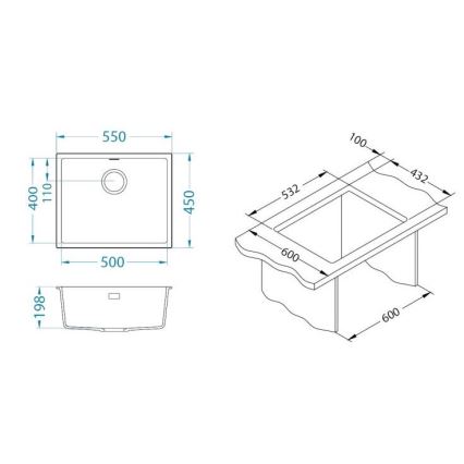 ALVEUS 1150057 - Fregadero de cocina OMNI 55x45 cm granito/negro