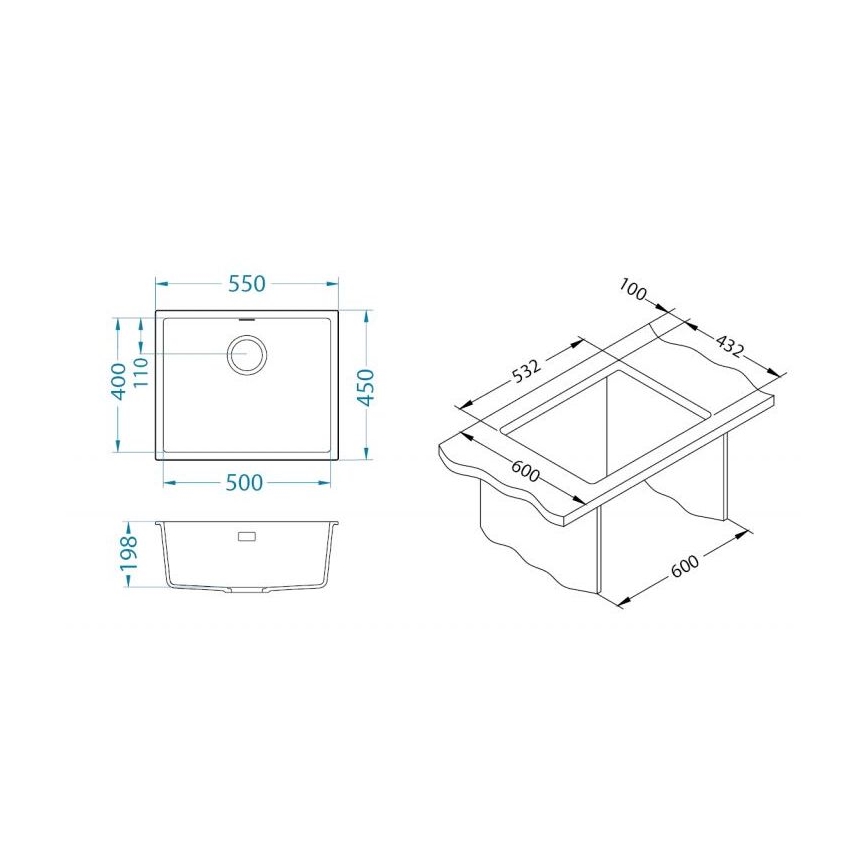 ALVEUS 1150057 - Fregadero de cocina OMNI 55x45 cm granito/negro