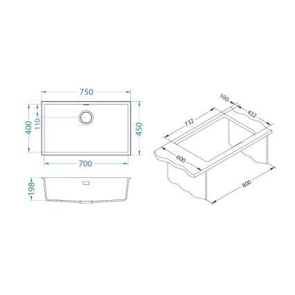 ALVEUS 1150064 - Fregadero de cocina OMNI 75x45 cm granito/negro
