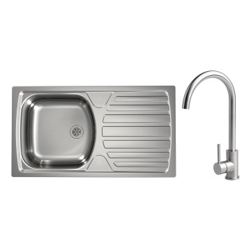 ALVEUS - Fregadero de cocina BASIC 78x43,5 cm acero inoxidable/satinado + grifo para fregadero VIOLA 36,7 cm acero inoxidable cepillado