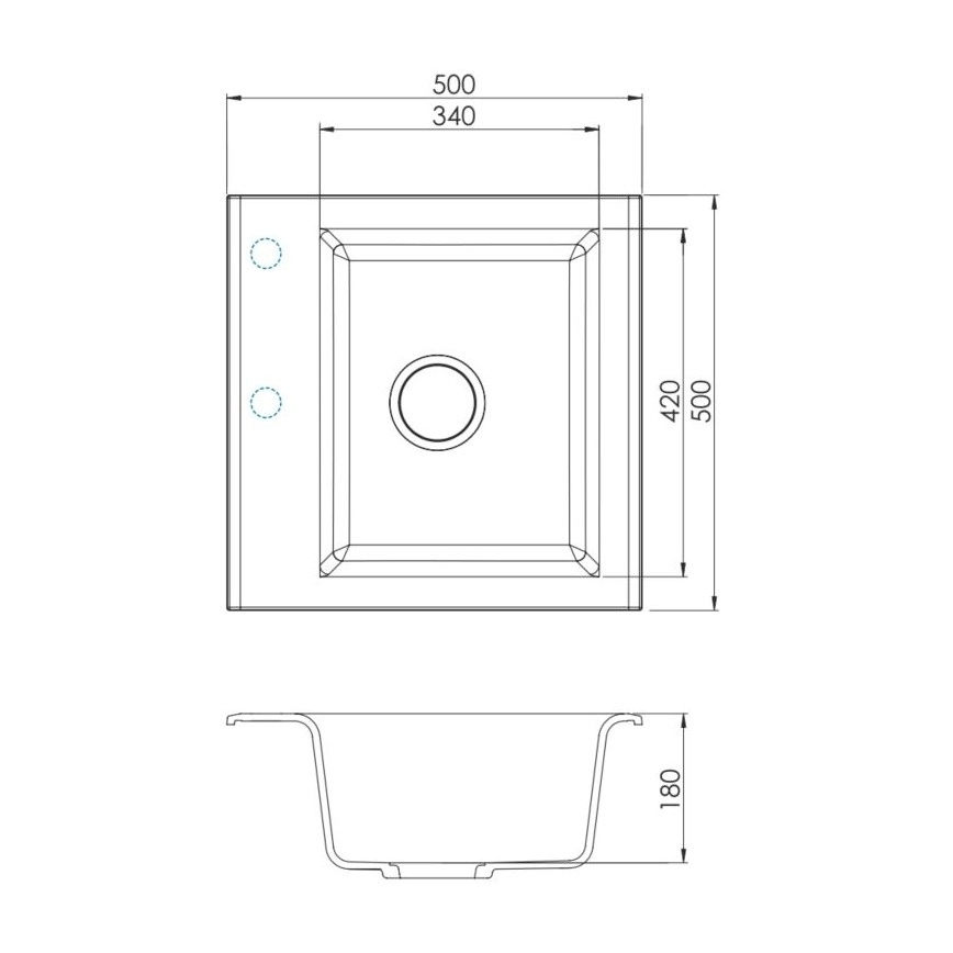 ALVEUS SETA23193 - Fregadero de cocina ATROX 50x50 cm + grifo MINTAS 34 cm con brazo flexible granito/mate negro