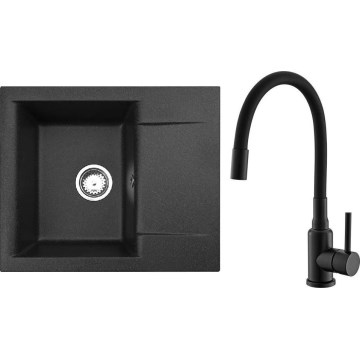 ALVEUS SETA23197 - Fregadero de cocina CADIT 59x50 cm + grifo de cocina con brazo flexible MINTAS 34 cm granito/mate negro