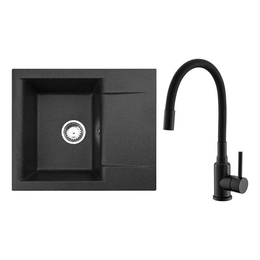 ALVEUS SETA23197 - Fregadero de cocina CADIT 59x50 cm + grifo de cocina con brazo flexible MINTAS 34 cm granito/mate negro