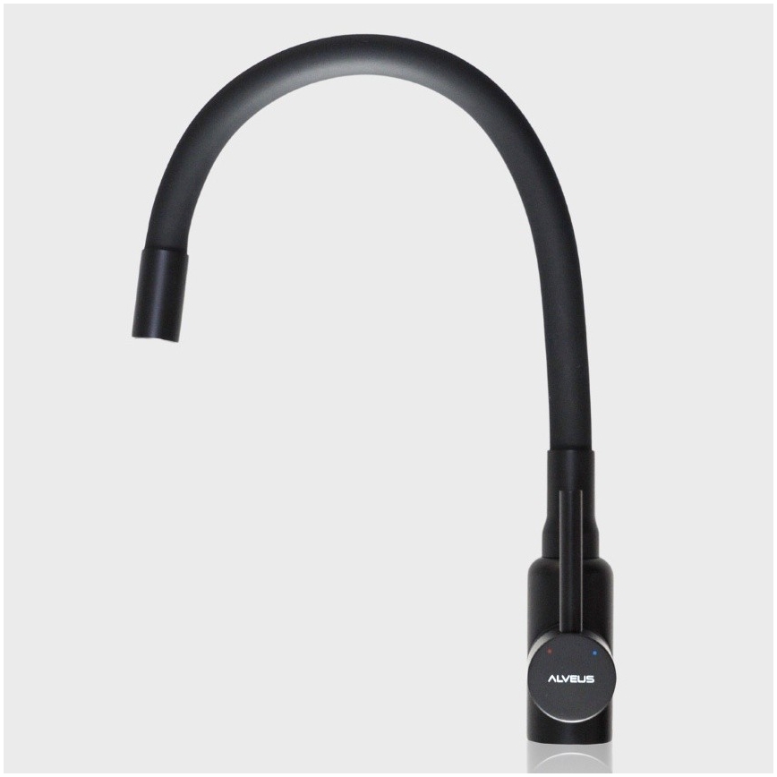 ALVEUS SETA23197 - Fregadero de cocina CADIT 59x50 cm + grifo de cocina con brazo flexible MINTAS 34 cm granito/mate negro