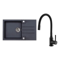ALVEUS SETA23201 - Fregadero de cocina ROCK 78x48 cm + grifo para fregadero con caño flexible MINTAS 34 cm granito/negro mate