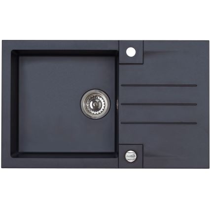 ALVEUS SETA23201 - Fregadero de cocina ROCK 78x48 cm + grifo con brazo flexible MINTAS 34 cm granito/mate negro