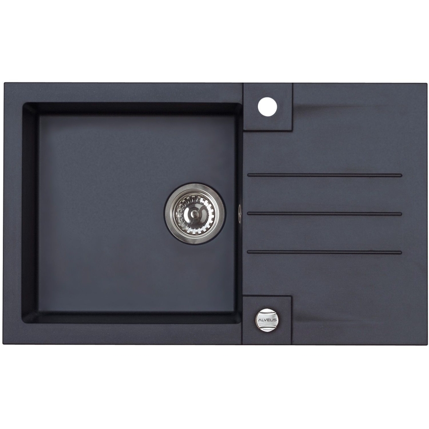 ALVEUS SETA23201 - Fregadero de cocina ROCK 78x48 cm + grifo con brazo flexible MINTAS 34 cm granito/mate negro