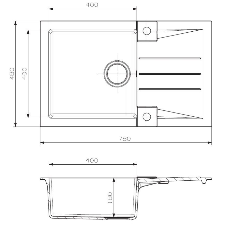 ALVEUS SETA23201 - Fregadero de cocina ROCK 78x48 cm + grifo con brazo flexible MINTAS 34 cm granito/mate negro