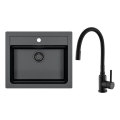 ALVEUS SETA23228 - Fregadero de cocina ATROX 59 x 50 cm + grifo para fregadero con caño flexible MINTAS 34 cm granito/negro mate