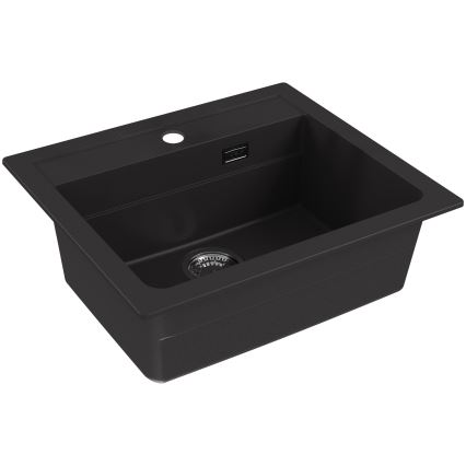 ALVEUS SETA23228 - Fregadero de cocina ATROX 59x50 cm + grifo de cocina con brazo flexible MINTAS 34 cm granito/mate negro
