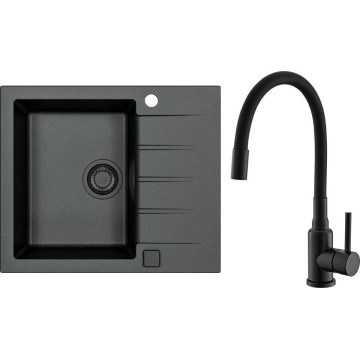 ALVEUS SETA23230 - Fregadero de cocina CADIT 59x50 cm + grifo MINTAS con caño flexible de 34 cm granito/mate negro