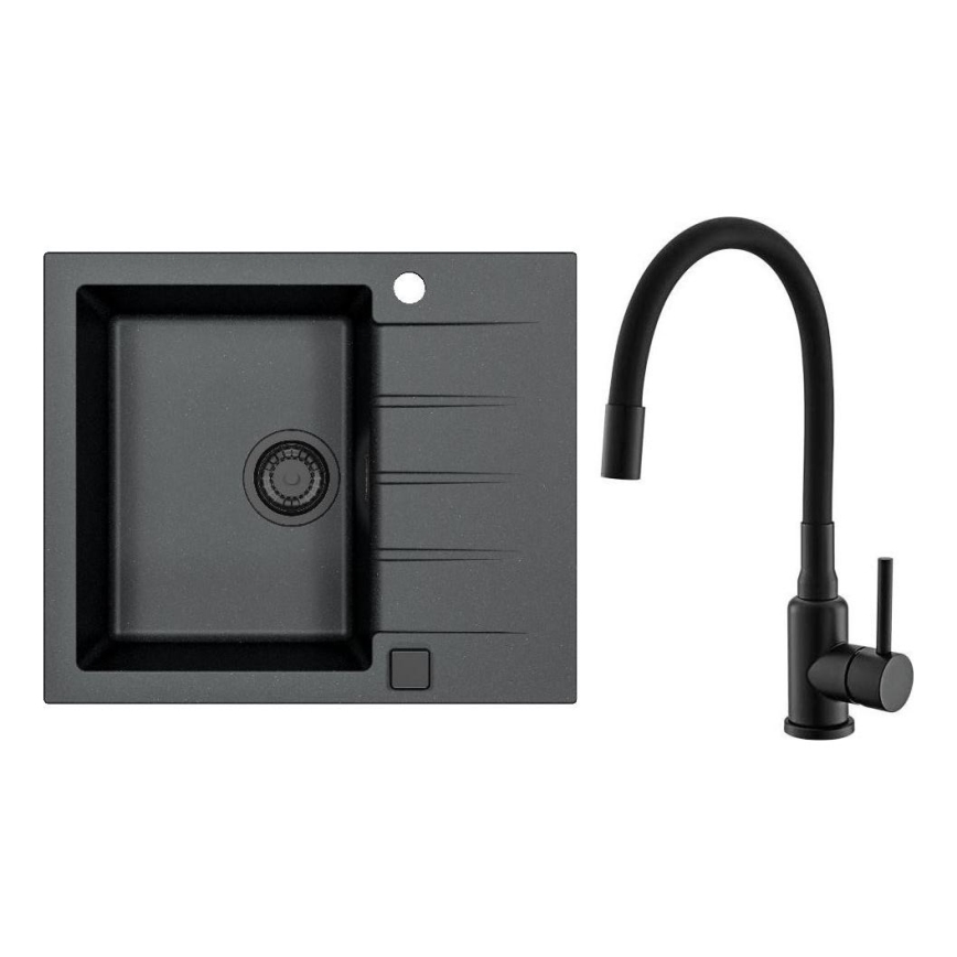 ALVEUS SETA23230 - Fregadero de cocina CADIT 59x50 cm + grifo MINTAS con caño flexible de 34 cm granito/mate negro