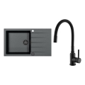 ALVEUS SETA23232 - Fregadero de cocina CADIT 86x50 cm + grifo de cocina con caño flexible MINTAS 34 cm granito/negro mate