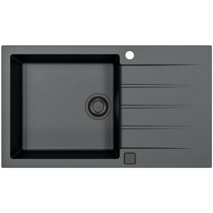 ALVEUS SETA23232 - Fregadero de cocina CADIT 86x50 cm + grifo con brazo flexible MINTAS 34 cm granito/mate negro