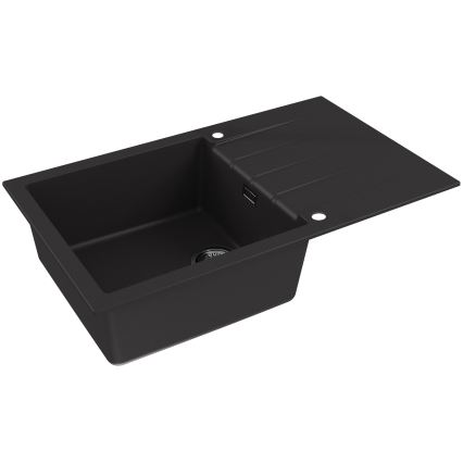 ALVEUS SETA23232 - Fregadero de cocina CADIT 86x50 cm + grifo con brazo flexible MINTAS 34 cm granito/mate negro