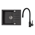 ALVEUS SETA23236 - Fregadero de cocina ROCK 59,5x47,5 cm + grifo para fregadero con caño flexible MINTAS 34 cm granito/mate negro