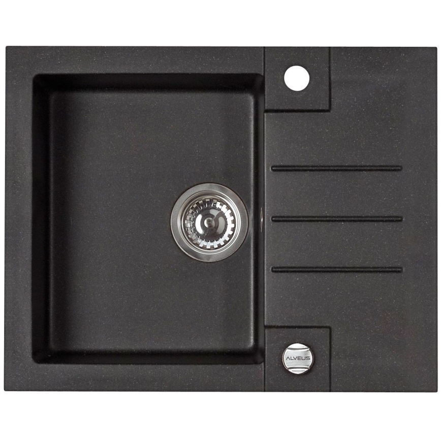 ALVEUS SETA23236 - Fregadero de cocina ROCK 59,5x47,5 cm + grifo flexible MINTAS 34 cm granito/mate negro