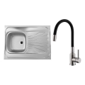 ALVEUS SETA24019 - Fregadero de cocina CLASSIC 80x60 cm + grifo de cocina con caño flexible MINTAS 34 cm acero cepillado/negro