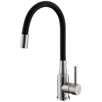 ALVEUS SETA24019 - Fregadero de cocina CLASSIC 80x60 cm + grifo con brazo flexible MINTAS 34 cm acero cepillado/negro
