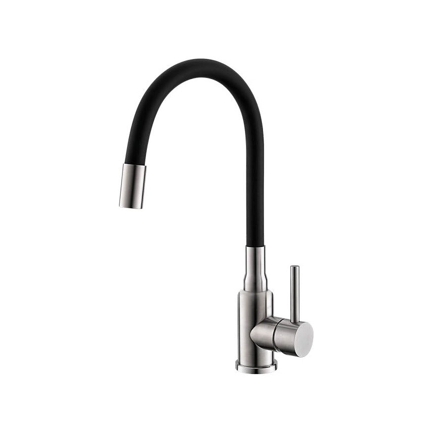 ALVEUS SETA24019 - Fregadero de cocina CLASSIC 80x60 cm + grifo con brazo flexible MINTAS 34 cm acero cepillado/negro